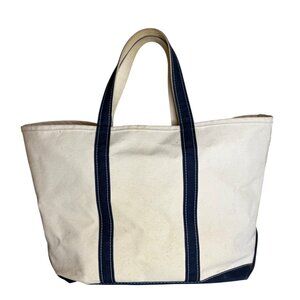 Vintage 90s L.L. Bean Boat And Tote Bag Navy Natural Canvas 23x14